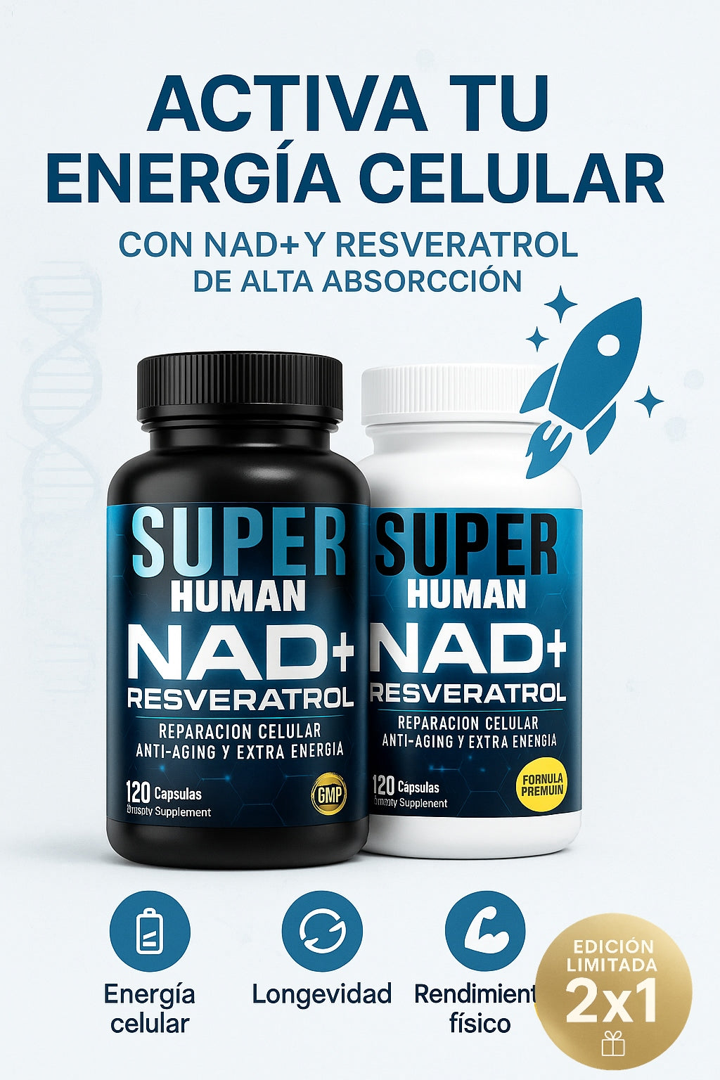 💊NAD+ Resveratrol – ¡Llévate el Doble de Energía Celular con Nuestra Promo 2x1!🧬