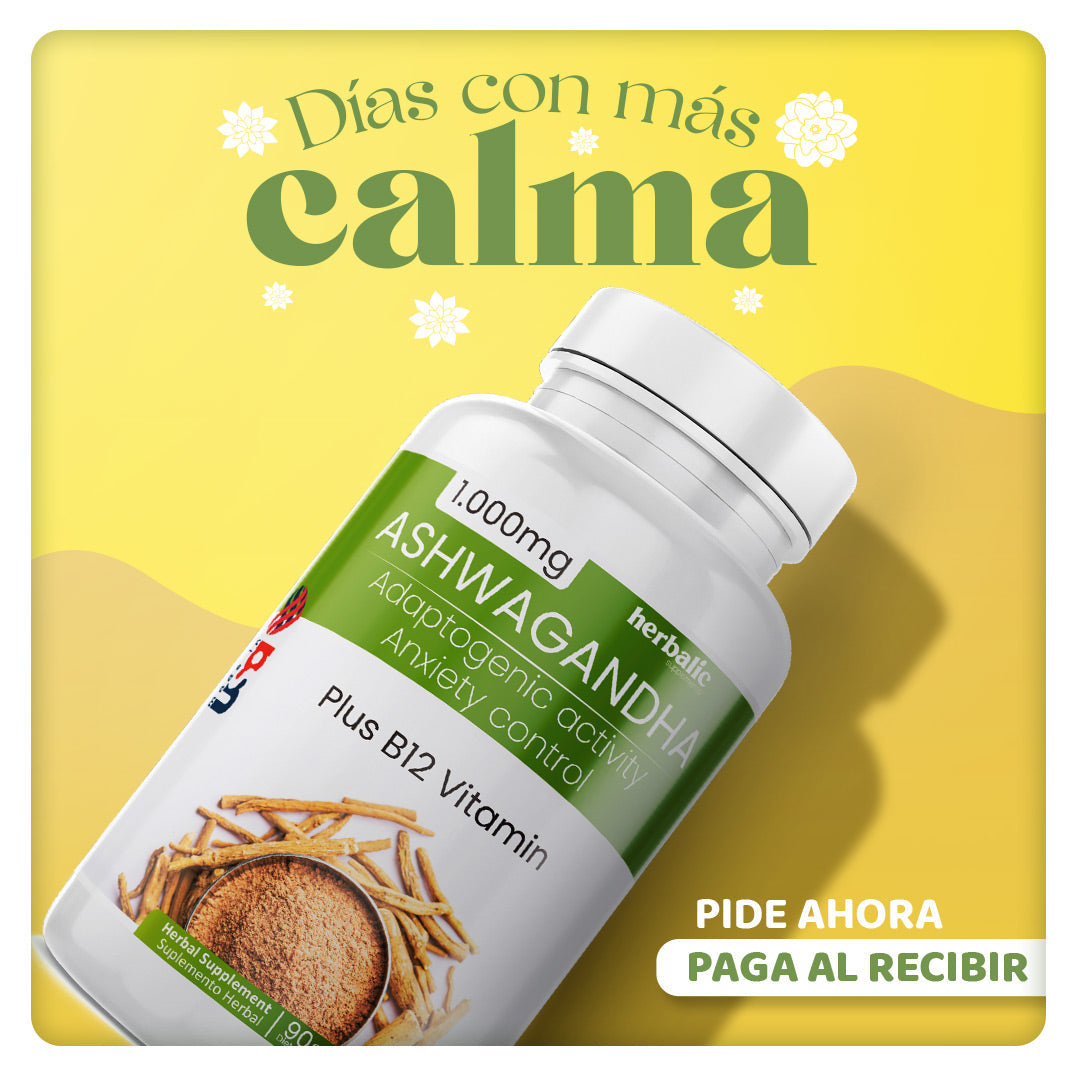 Ashwagandha 1000 mg, 90 Cápsulas - ¡Despídete Del Estrés y Mejora Tu Bienestar Para Una Vida Plena y Equilibrada!
