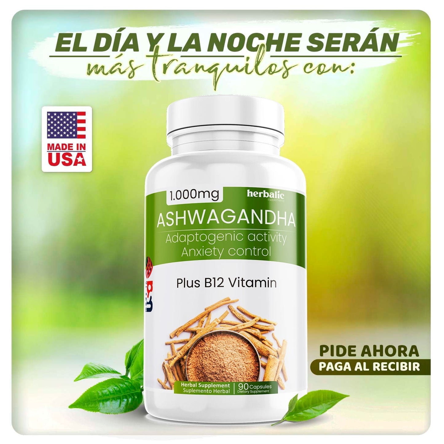 Ashwagandha 1000 mg, 90 Cápsulas - ¡Despídete Del Estrés y Mejora Tu Bienestar Para Una Vida Plena y Equilibrada!