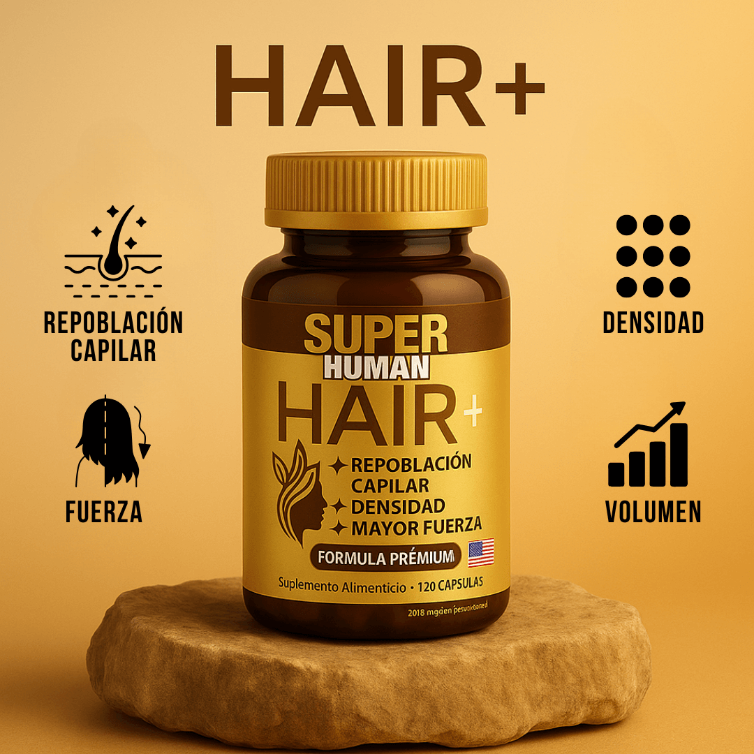 Hair+™ – Cápsulas para Crecimiento Capilar con Hierro Hemo, Biotina y Quercetina para Crecimiento, Densidad y Fuerza.