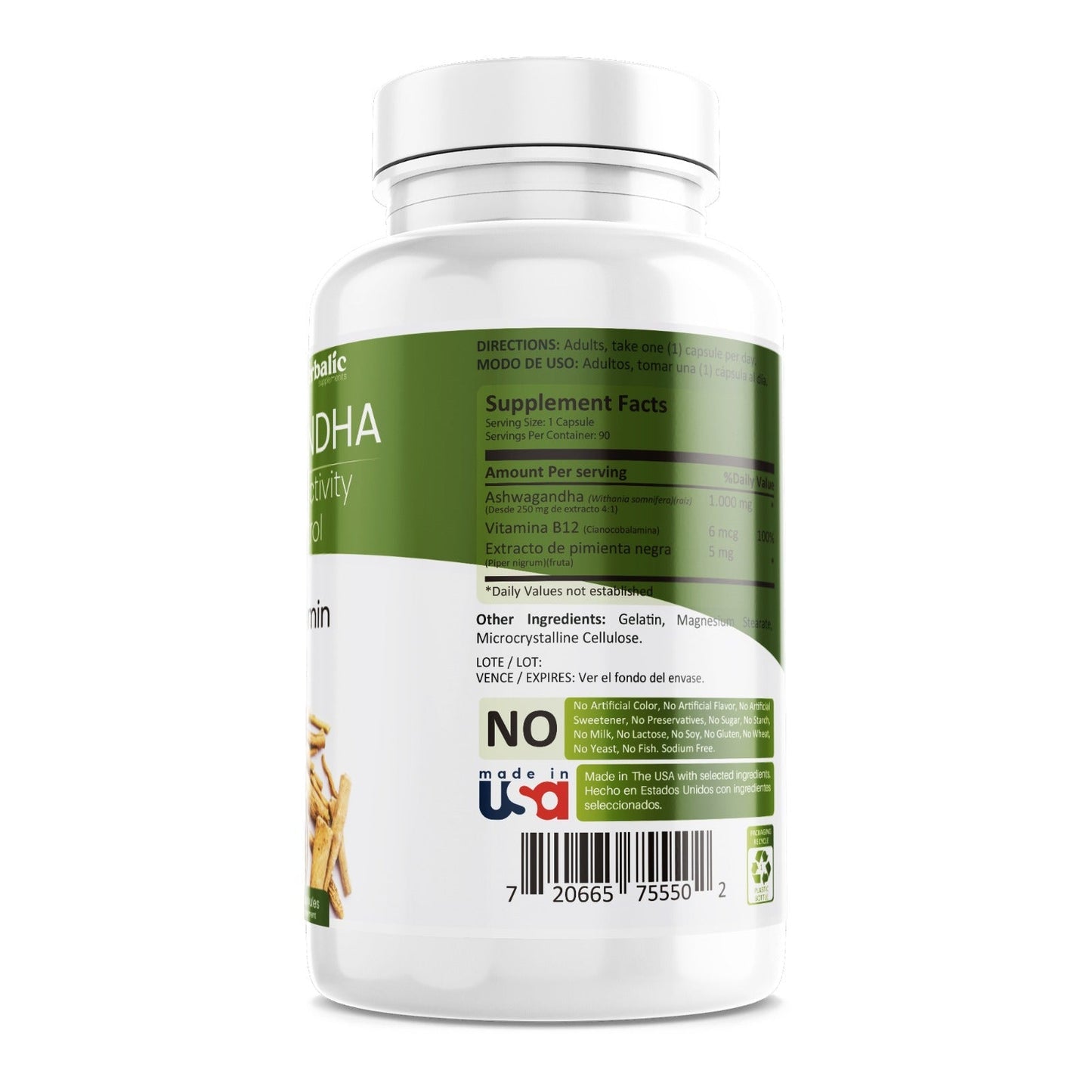Ashwagandha 1000 mg, 90 Cápsulas - ¡Despídete Del Estrés y Mejora Tu Bienestar Para Una Vida Plena y Equilibrada!